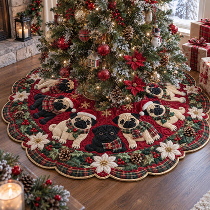 Festive Pug Parade Custom Shape Christmas Quilted Tree Skirt TZL0DV186