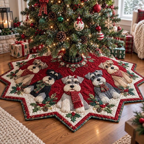 Festive Puppy Star Custom Shape Christmas Quilted Tree Skirt TZL0DV122