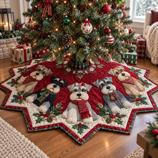 Festive Puppy Star Custom Shape Christmas Quilted Tree Skirt TZL0DV122