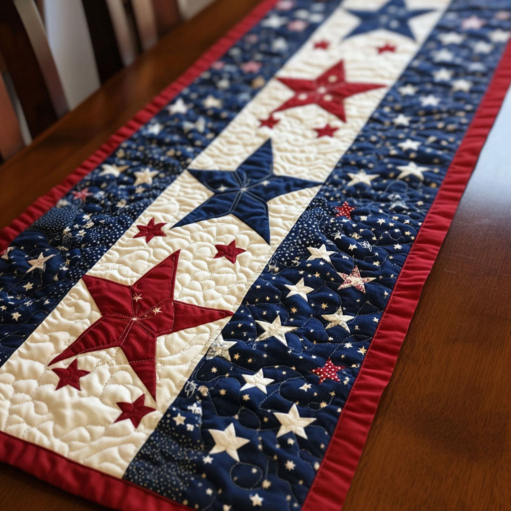Firecracker Stars Quilted Table Runner NCU0PT5194