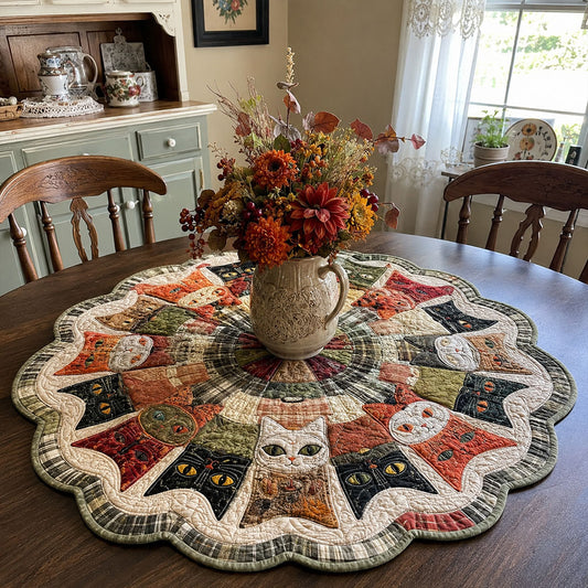 Fireside Felines Custom Shape Quilted Table Topper TZL0PT0022