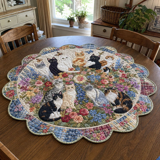 Floral Feline Garden Custom Shape Quilted Table Topper TZL0PT0023