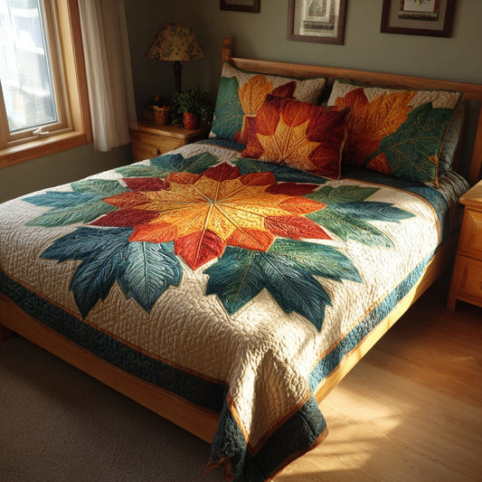 Floral Leaf Burst 3-Piece Quilted Bedding Set NCU0VL3662