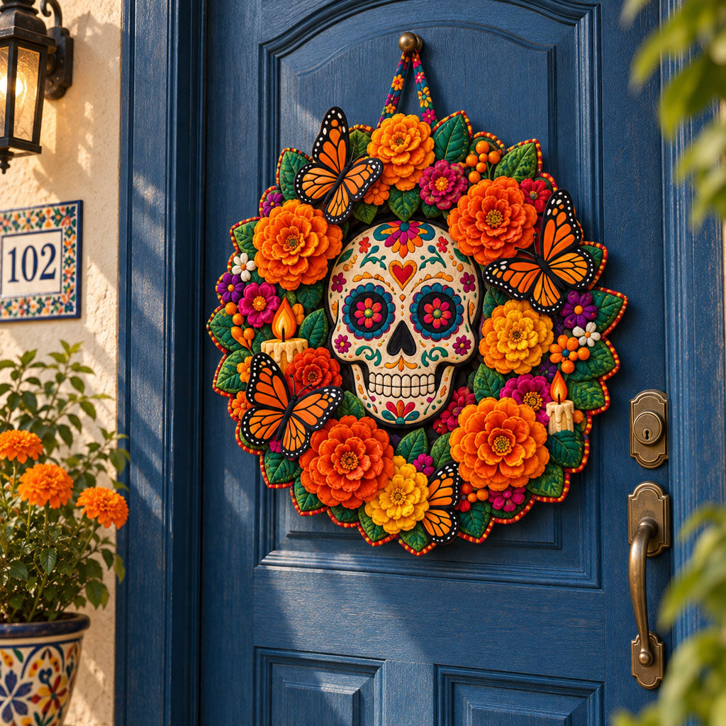 Floral Sugar Skulls Custom Shape Quilted Door Hanger TZL0PT0275