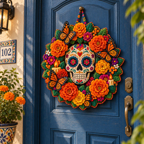 Floral Sugar Skulls Custom Shape Quilted Door Hanger TZL0PT0275