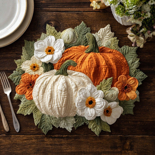 Floral White Gourd Custom Shape Quilted Placemat NCU0LV027