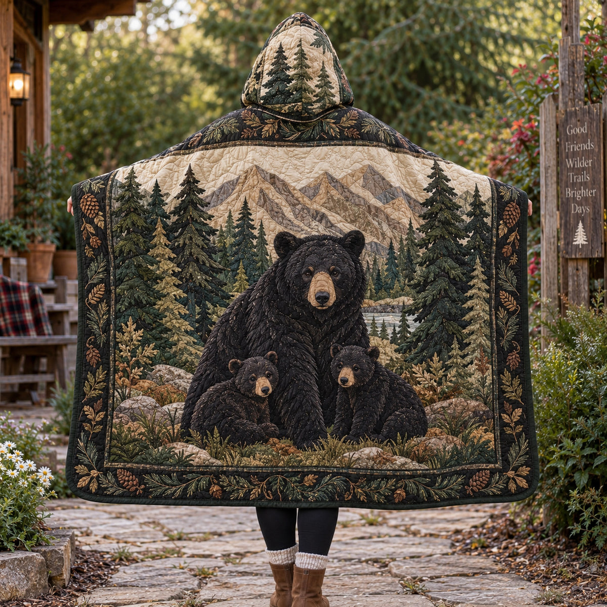 Forest Family Quilted Hooded Blanket TZL0TV039