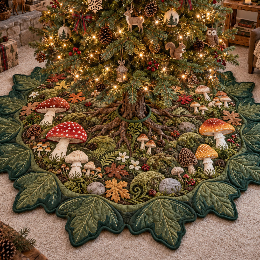 Forest Reverie Custom Shape Christmas Quilted Tree Skirt TZL0TV054