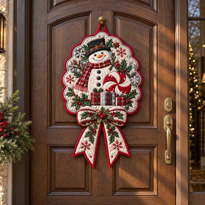 Frosted Evergreen Welcome Custom Shape Quilted Door Hanger TZL0PT0194