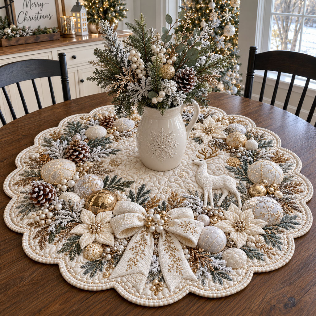Frosted Porcelain Noel Custom Shape Quilted Table Topper TZL0PT0368