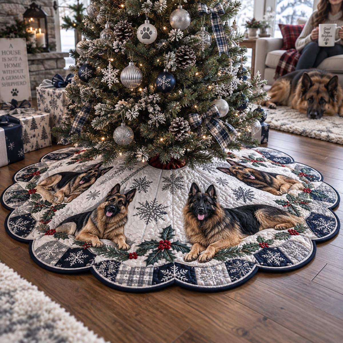 Frosty German Shepherd Custom Shape Christmas Quilted Tree Skirt TZL0DV146