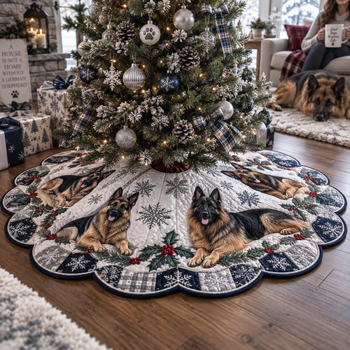 Frosty German Shepherd Custom Shape Christmas Quilted Tree Skirt TZL0DV146