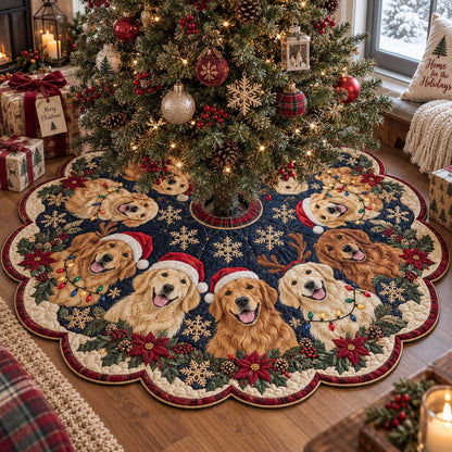 Frosty Golden Circle Custom Shape Christmas Quilted Tree Skirt TZL0DV158