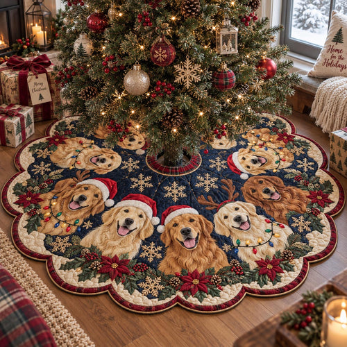 Frosty Golden Circle Custom Shape Christmas Quilted Tree Skirt TZL0DV158