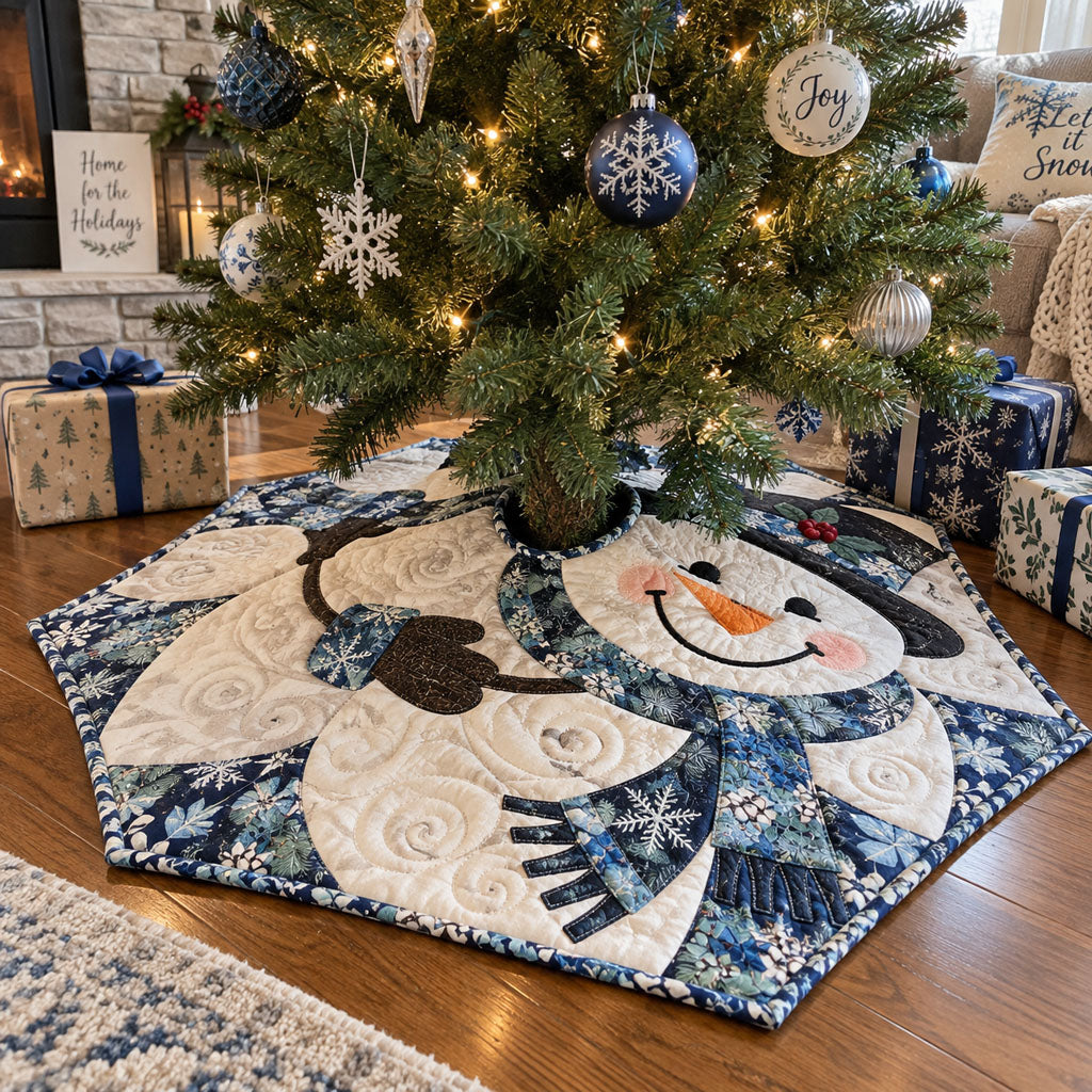Frosty Holiday Cheer Custom Shape Christmas Quilted Tree Skirt TZL0PT0289
