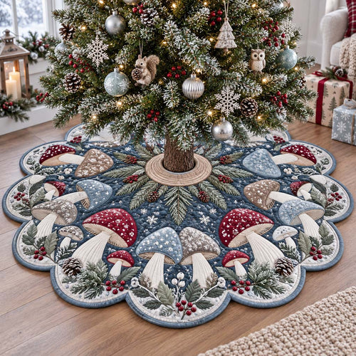 Frosty Mushroom Custom Shape Christmas Quilted Tree Skirt TZL0HH0011
