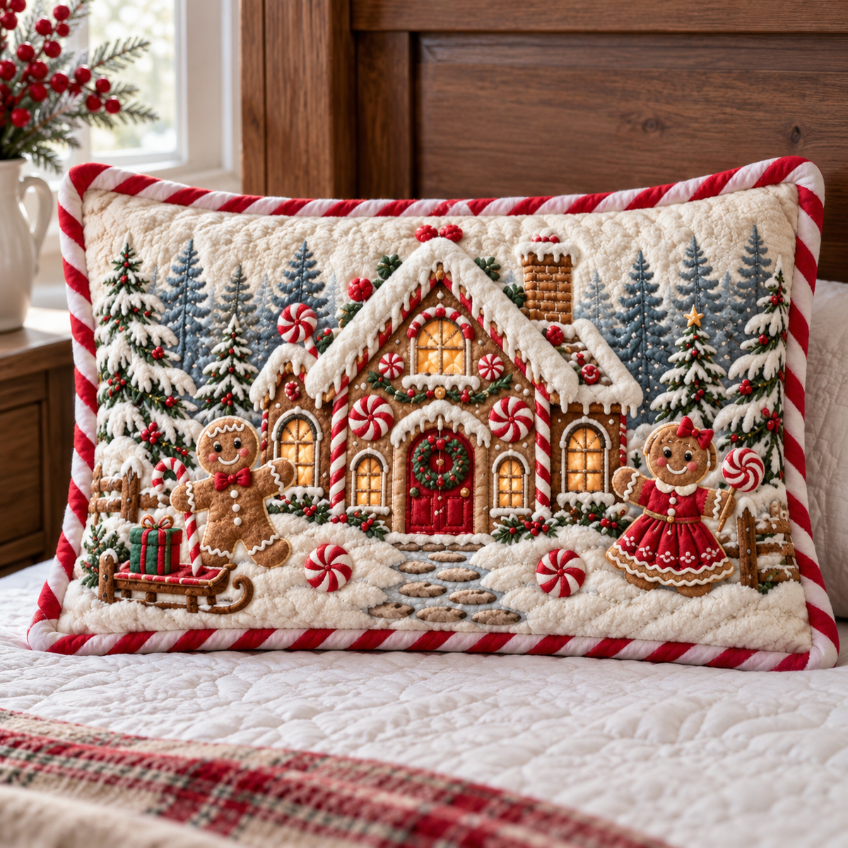 Gingerbread Cottage Quilted Bedding Pillow Case TZL0TV125