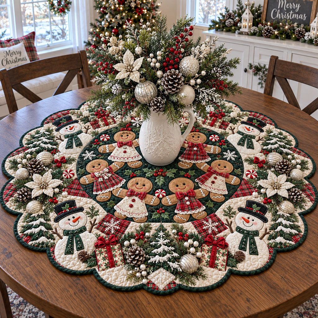 Gingerbread Christmas Gathering Custom Shape Quilted Table Topper TZL0PT0370