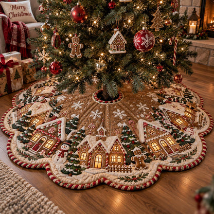 Gingerbread Christmas Town Custom Shape Christmas Quilted Tree Skirt TZL0DV182