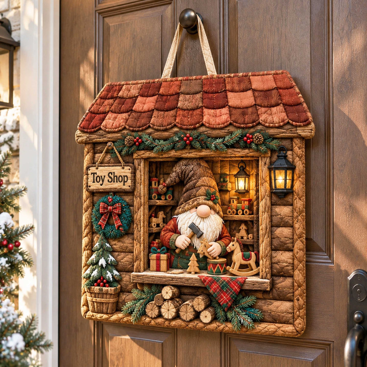 Gnome Delight Custom Shape Quilted Door Hanger TZL0TD111