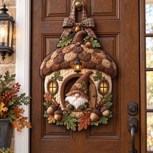 Gnome Wishes Custom Shape Quilted Door Hanger TZL0TD109