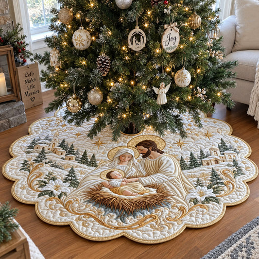 Golden Bethlehem Custom Shape Christmas Quilted Tree Skirt TZL0PT0240