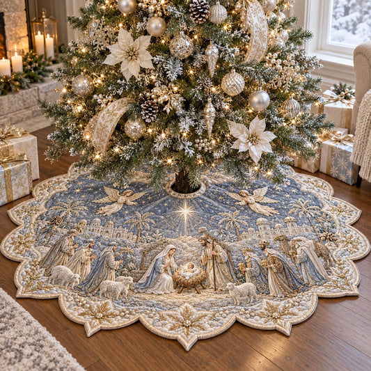 Golden Bethlehem Night Custom Shape Christmas Quilted Tree Skirt TZL0DV063