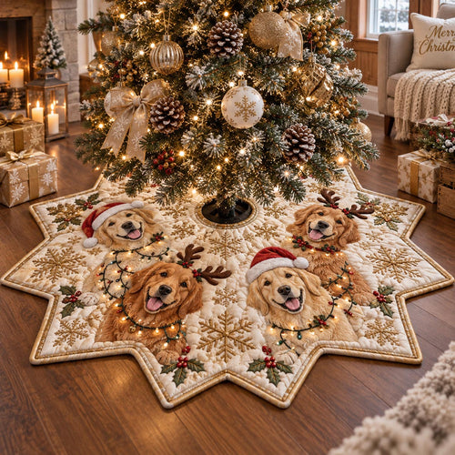 Golden Christmas Star Custom Shape Christmas Quilted Tree Skirt TZL0DV161