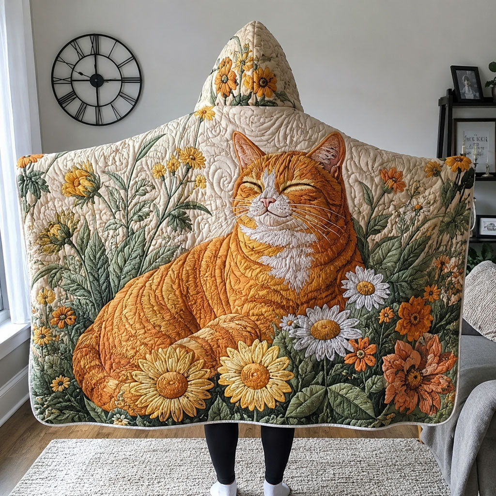 Golden Garden Cat Quilted Hooded Blanket TZL0PT0150