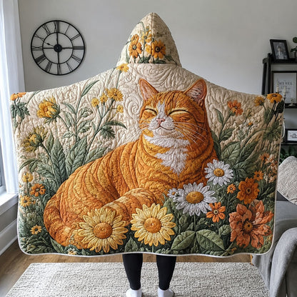 Golden Garden Cat Quilted Hooded Blanket TZL0PT0150