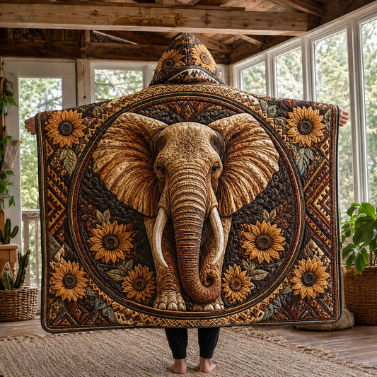 Golden Mandala Elephant Quilted Hooded Blanket TZL0DV019