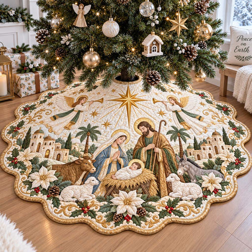 Golden Nativity Custom Shape Christmas Quilted Tree Skirt TZL0HH0013