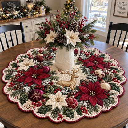 Golden Reindeer Christmas Custom Shape Quilted Table Topper TZL0PT0372