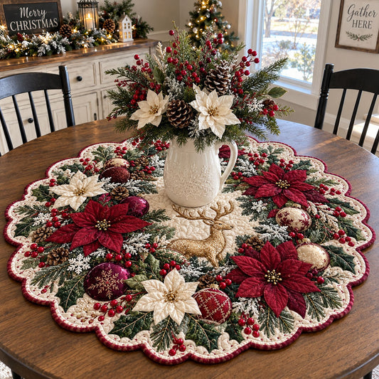 Golden Reindeer Christmas Custom Shape Quilted Table Topper TZL0PT0372