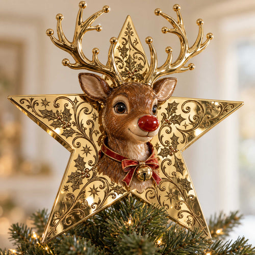 Golden Reindeer Christmas Tree Topper TZL0TD51