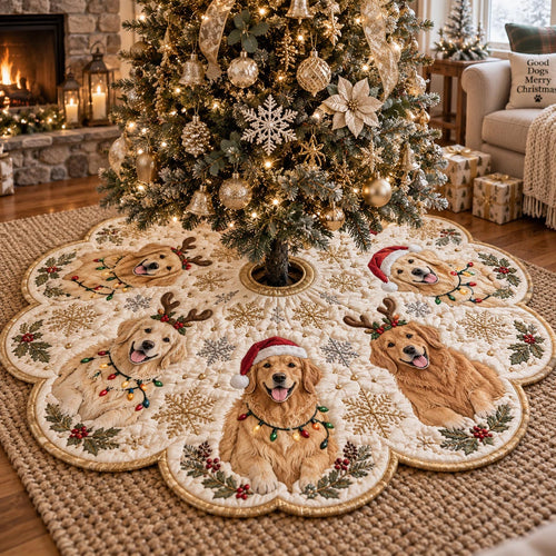 Golden Retriever Wreath Custom Shape Christmas Quilted Tree Skirt TZL0DV163