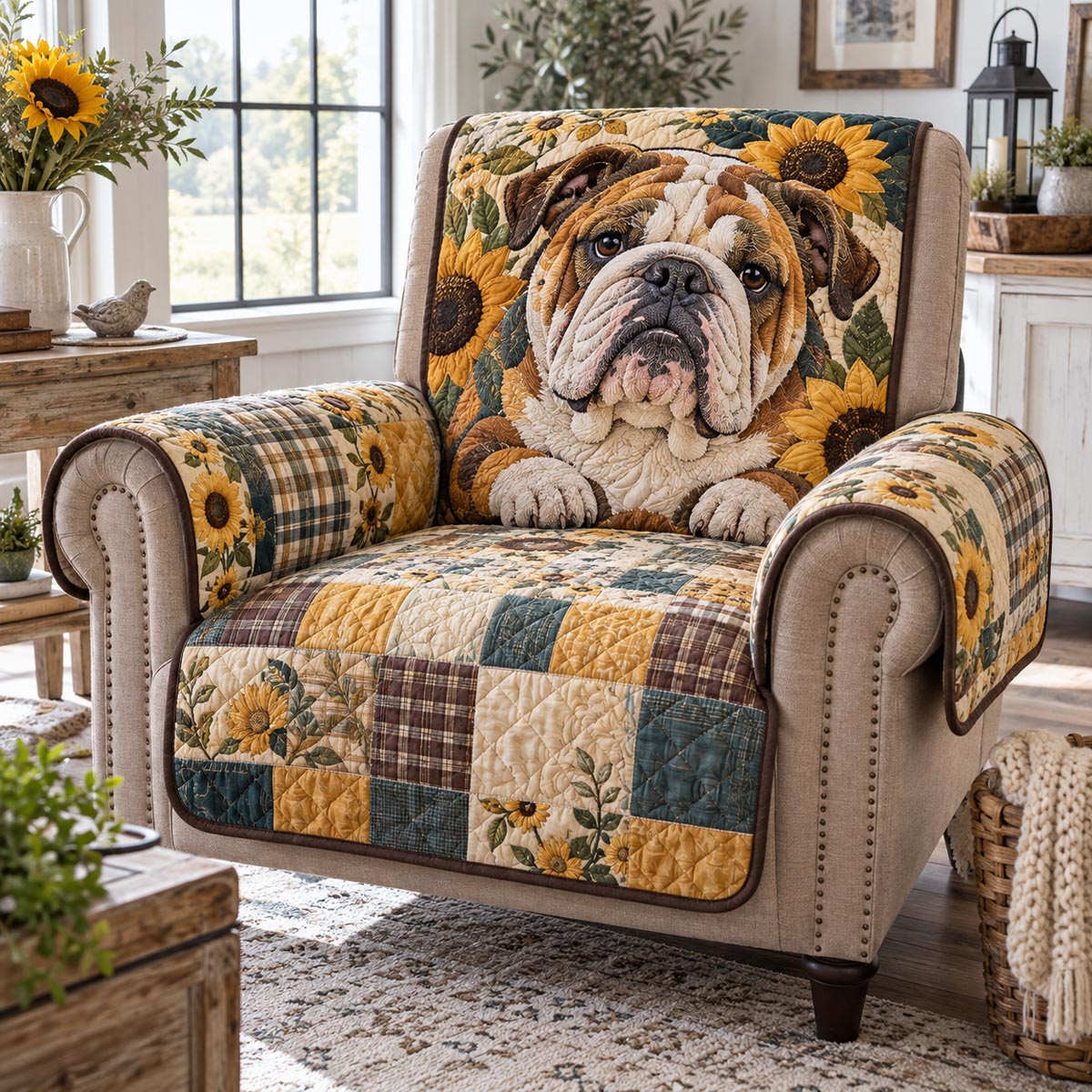 Sunflowwer Thread Golden Sunflower Bulldog Quilted Sofa Cover TZL0DV454 – Threadzily