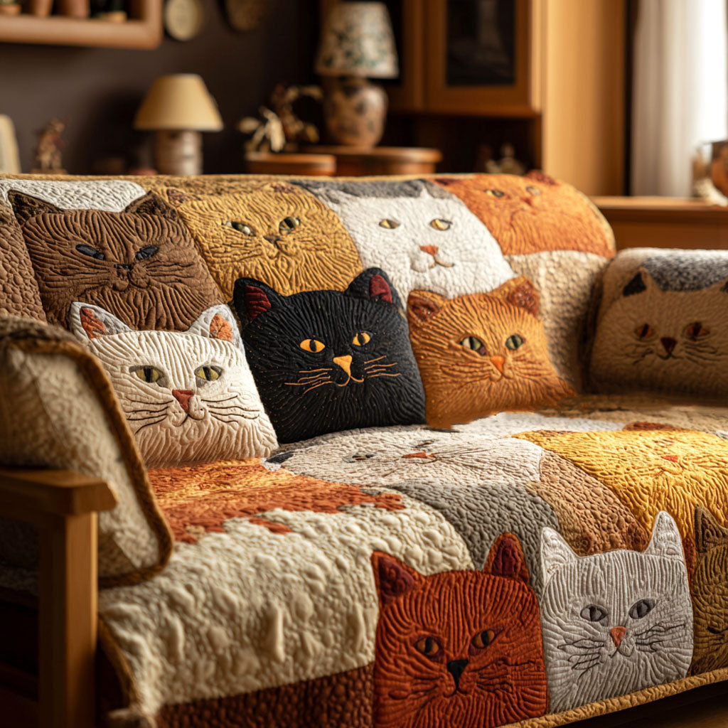 Golden Whiskers Quilted Sofa Cover NCU0TV808