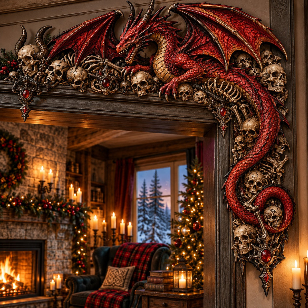 Gothic Skull Dragon Christmas Door Corner Sign TZL0PT0742