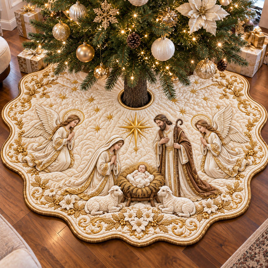 Graceful Nativity Custom Shape Christmas Quilted Tree Skirt TZL0TV066