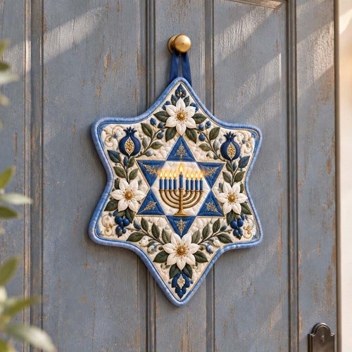 Hanukkah Flora Custom Shape Quilted Door Hanger TZL0HH0062