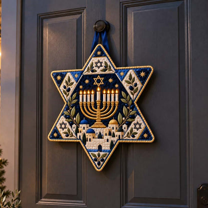 Hanukkah Skyline Custom Shape Quilted Door Hanger TZL0HH0067