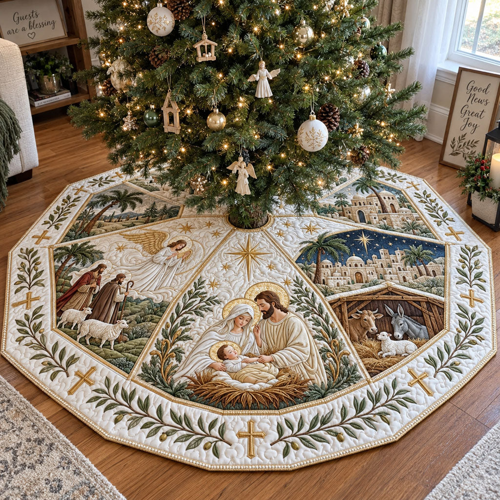 Heavenly Nativity Custom Shape Christmas Quilted Tree Skirt TZL0PT0241