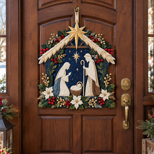 Heavenly Nativity Star Custom Shape Quilted Door Hanger TZL0PT0209