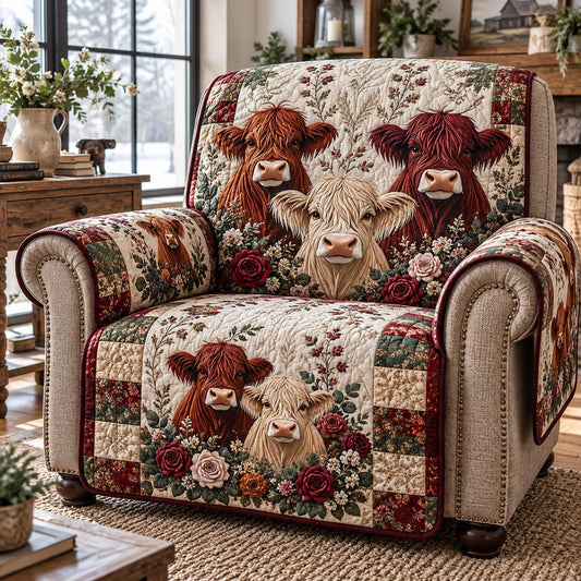Highland Cow Family Quilted Sofa Cover TZL0DV483