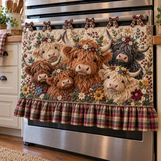 Highland Cow Herd Quilted Oven Curtain TZL0TV193
