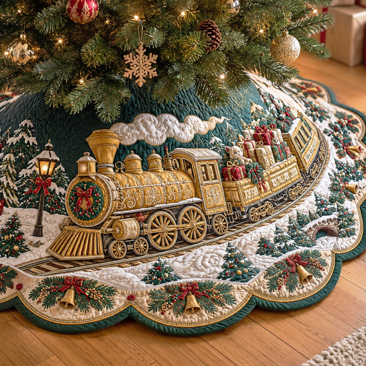 Holiday Express Custom Shape Christmas Quilted Tree Skirt TZL0TD128