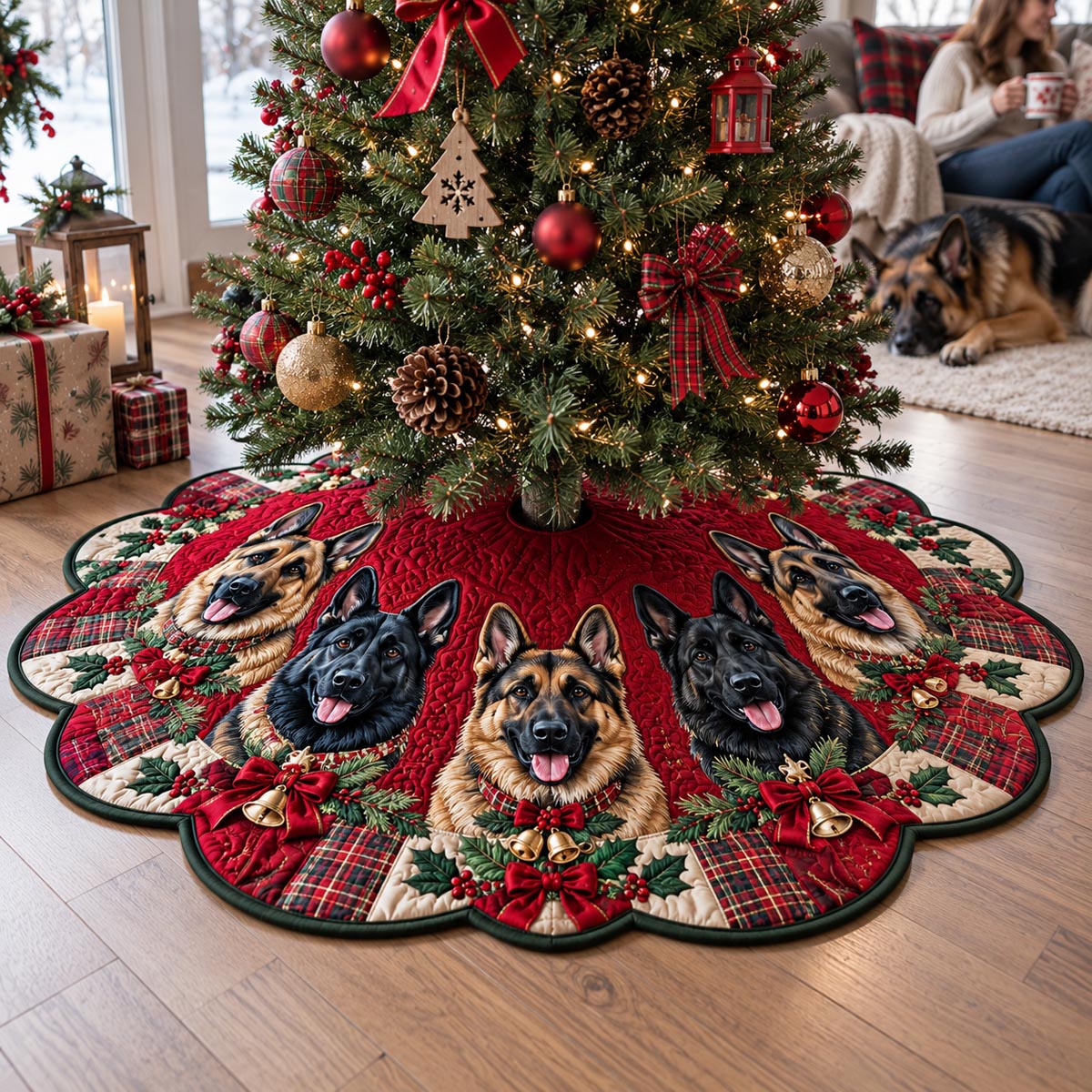 Holiday German Shepherd Custom Shape Christmas Quilted Tree Skirt TZL0DV154