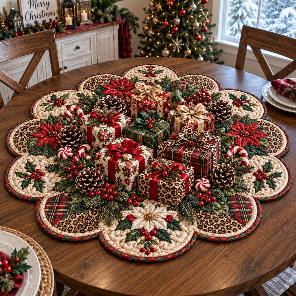 Holiday Gift Blossom Custom Shape Quilted Table Topper TZL0PT0350