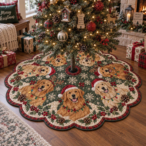 Holiday Golden Gathering Custom Shape Christmas Quilted Tree Skirt TZL0DV157